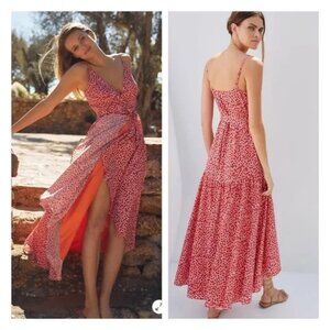 NWOT Anthropologie Hutch Polka Dot Wrap Dress with Orange Accent lining size XS